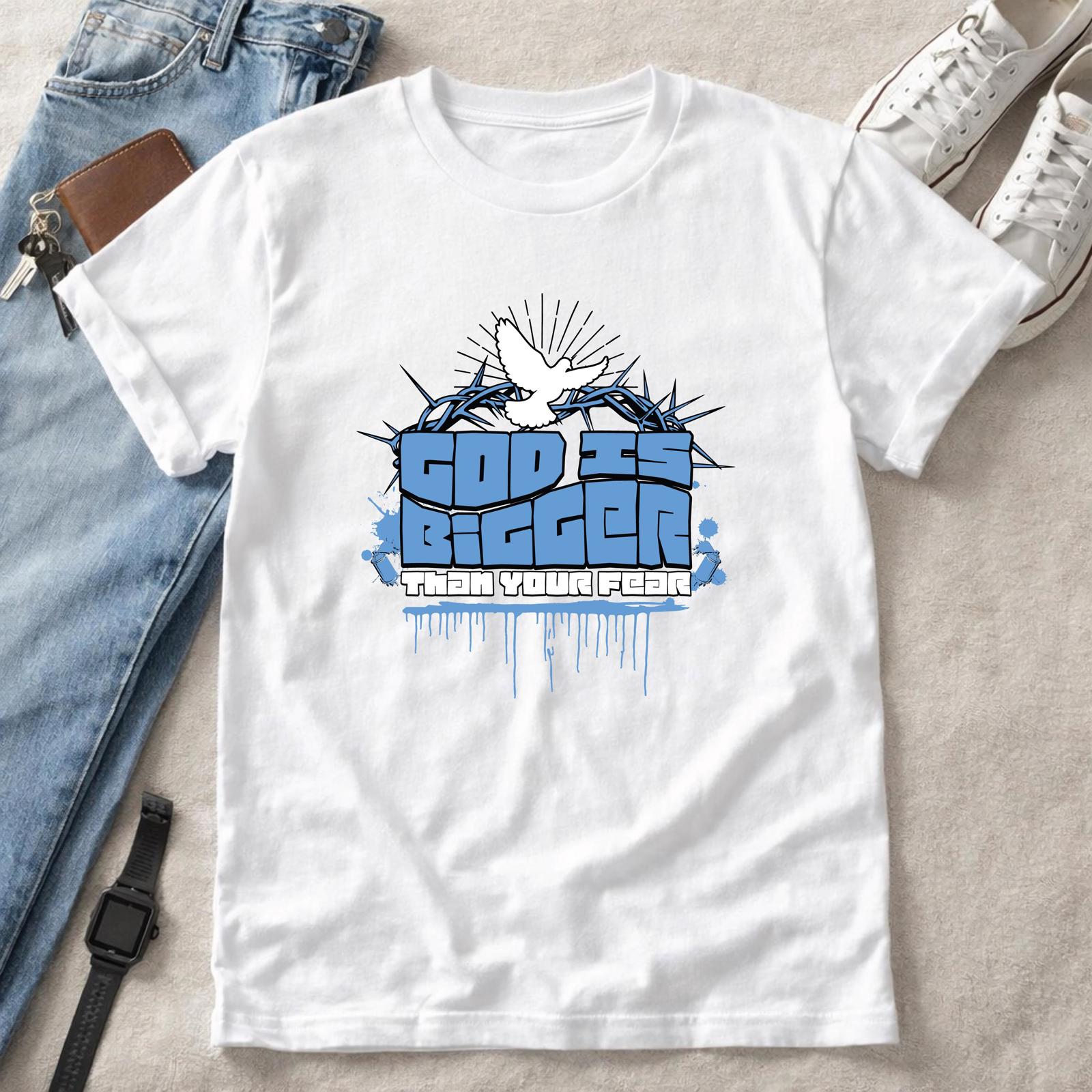 God Is Bigger Than Your Fear Christian T-Shirt, Dove Graphic Tee, Youth Group T-Shirt, Faith Apparel