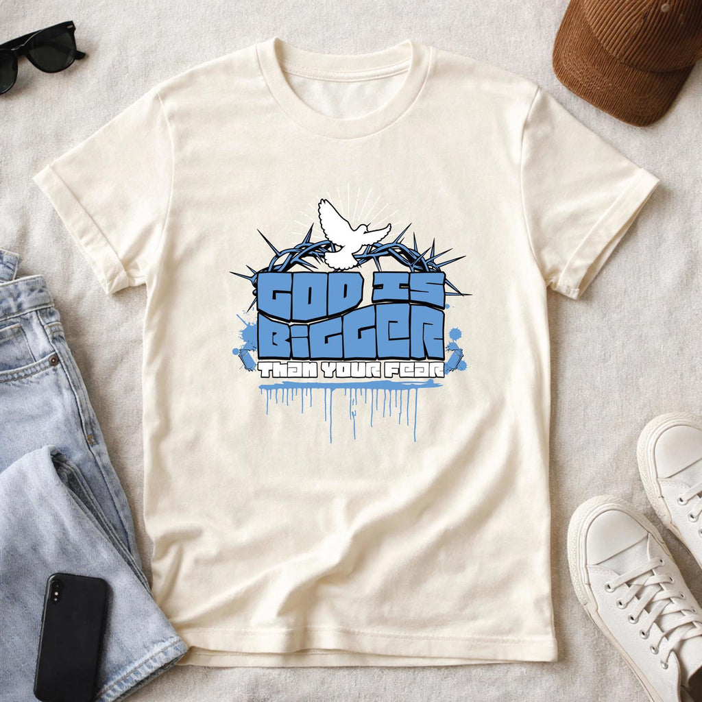 God Is Bigger Than Your Fear Christian T-Shirt, Dove Graphic Tee, Youth Group T-Shirt, Faith Apparel