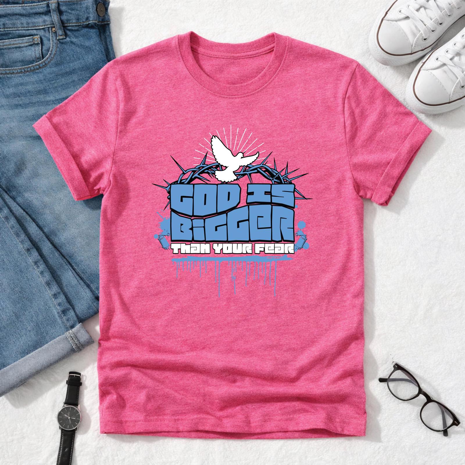 God Is Bigger Than Your Fear Christian T-Shirt, Dove Graphic Tee, Youth Group T-Shirt, Faith Apparel