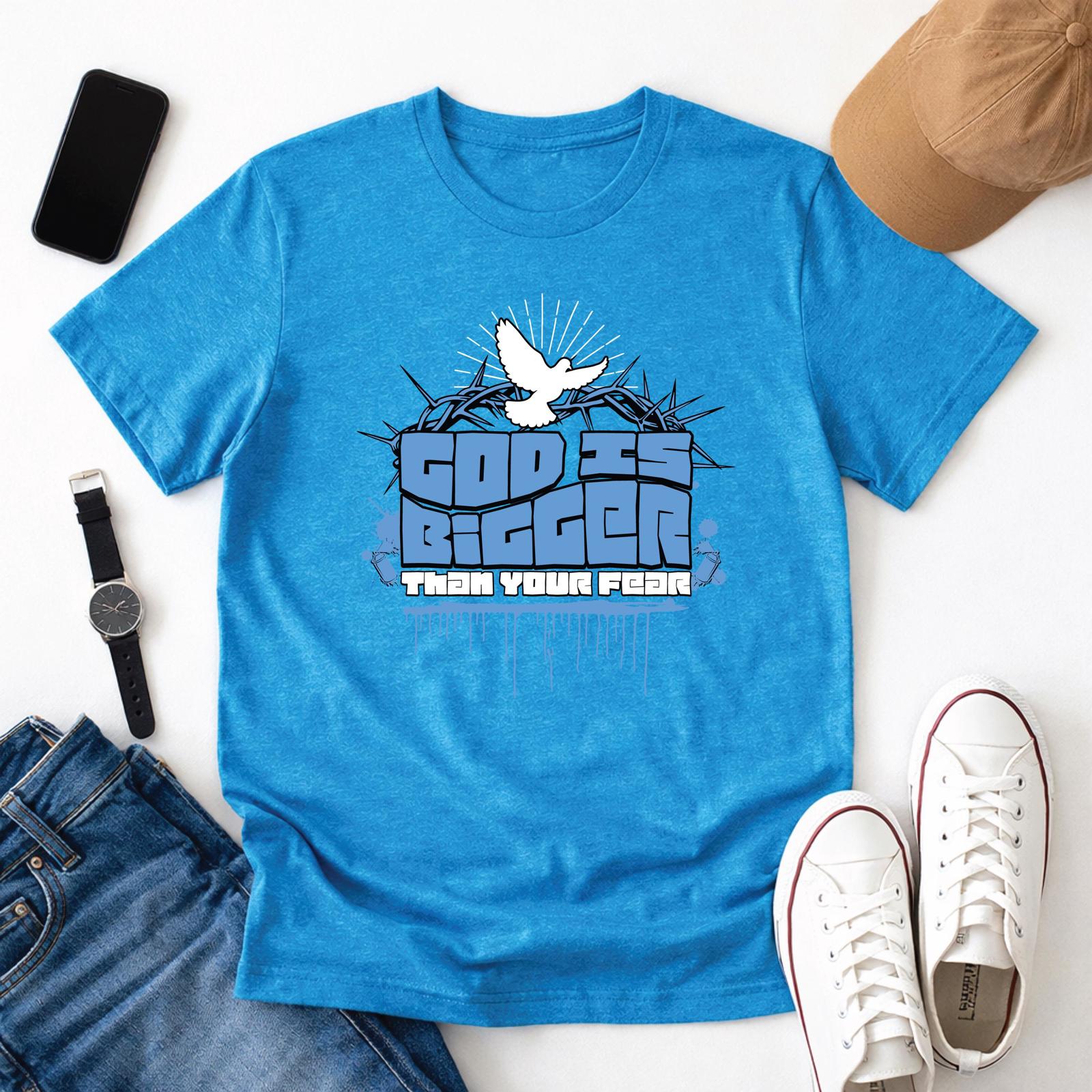 God Is Bigger Than Your Fear Christian T-Shirt, Dove Graphic Tee, Youth Group T-Shirt, Faith Apparel