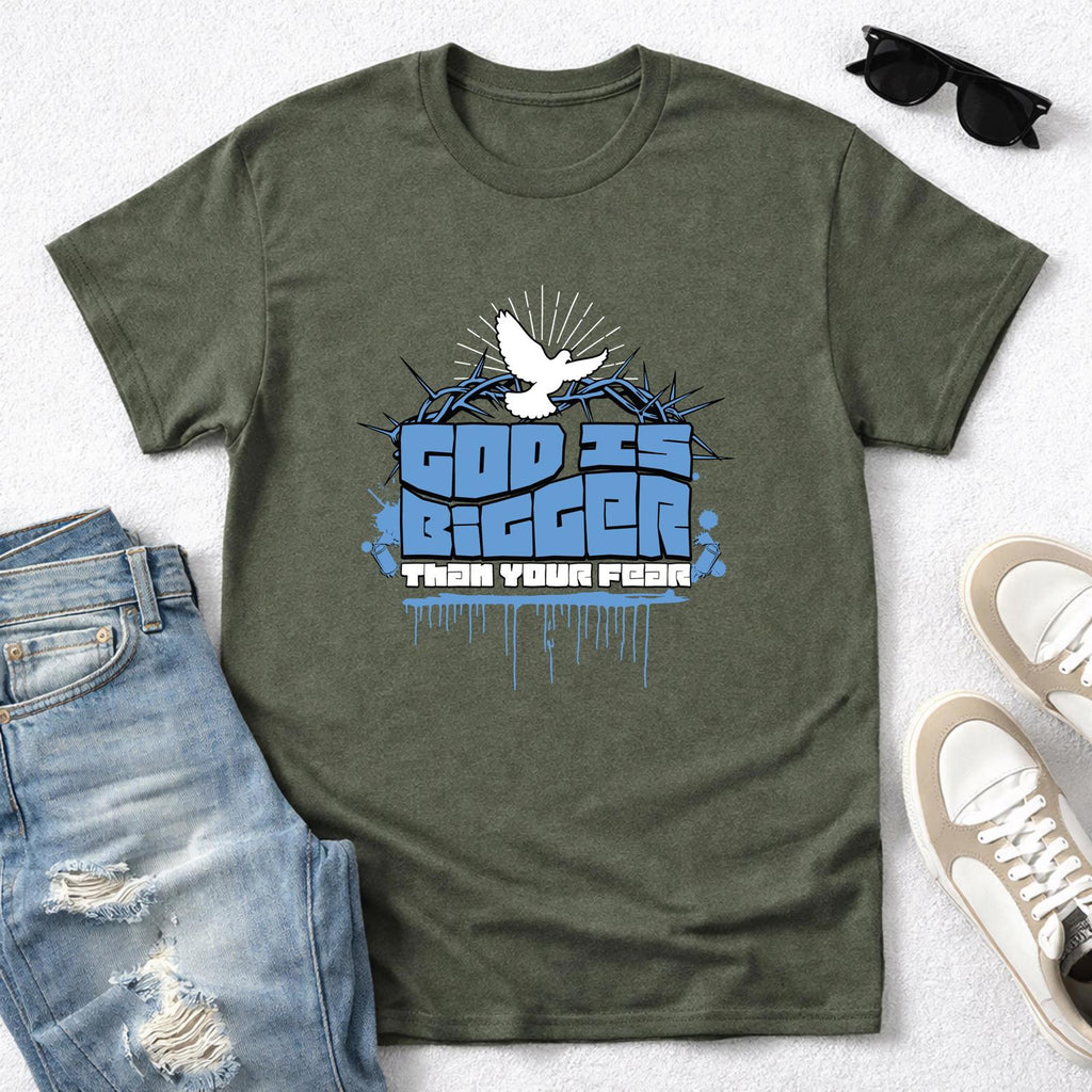 God Is Bigger Than Your Fear Christian T-Shirt, Dove Graphic Tee, Youth Group T-Shirt, Faith Apparel